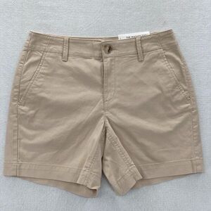 LOFT The Washed Twill Short Women's 2 Curvy‎ Fit Beige Khaki Stretch Mid Rise 6"
